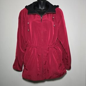 Jones New York Sport Burgandy Hooded Jacket Coat Womens M Cinch Waist